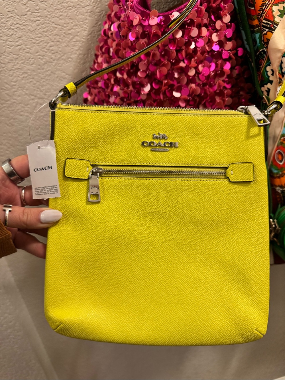 COACH Mini Rowan File Bag Neon Yellow
